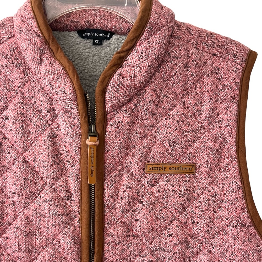 Simply Southern Pink Fabric Quilted Sherpa Lined UltraSuede Trim Women’s Vest XL - Picture 3 of 4